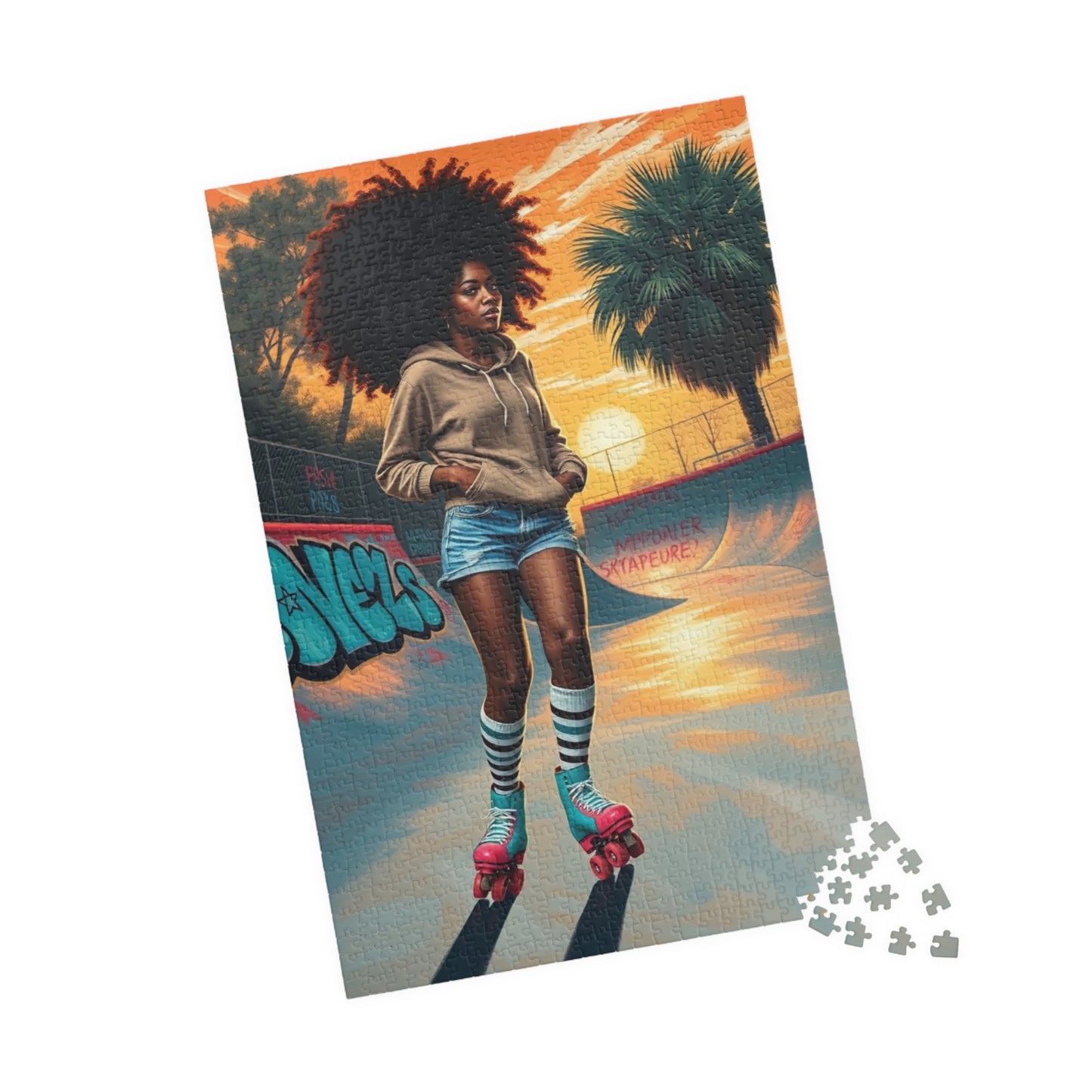 Skateboarder Jigsaw Puzzle, Retro Vibe African American Woman, Nostalgic Gift for Adults, Unique Game for Fun Family Night, Puzzle Lover Puzzle The Puzzle Chest