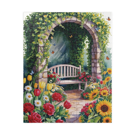 Jigsaw Puzzle, Flower Garden Mosaic Puzzle, Roses Tulips Daisies Sunflowers, Wooden Bench Ivy Butterflies, 110 252 520 1014 pieces, Gift for 110 pcs (Vertical) Puzzle The Puzzle Chest