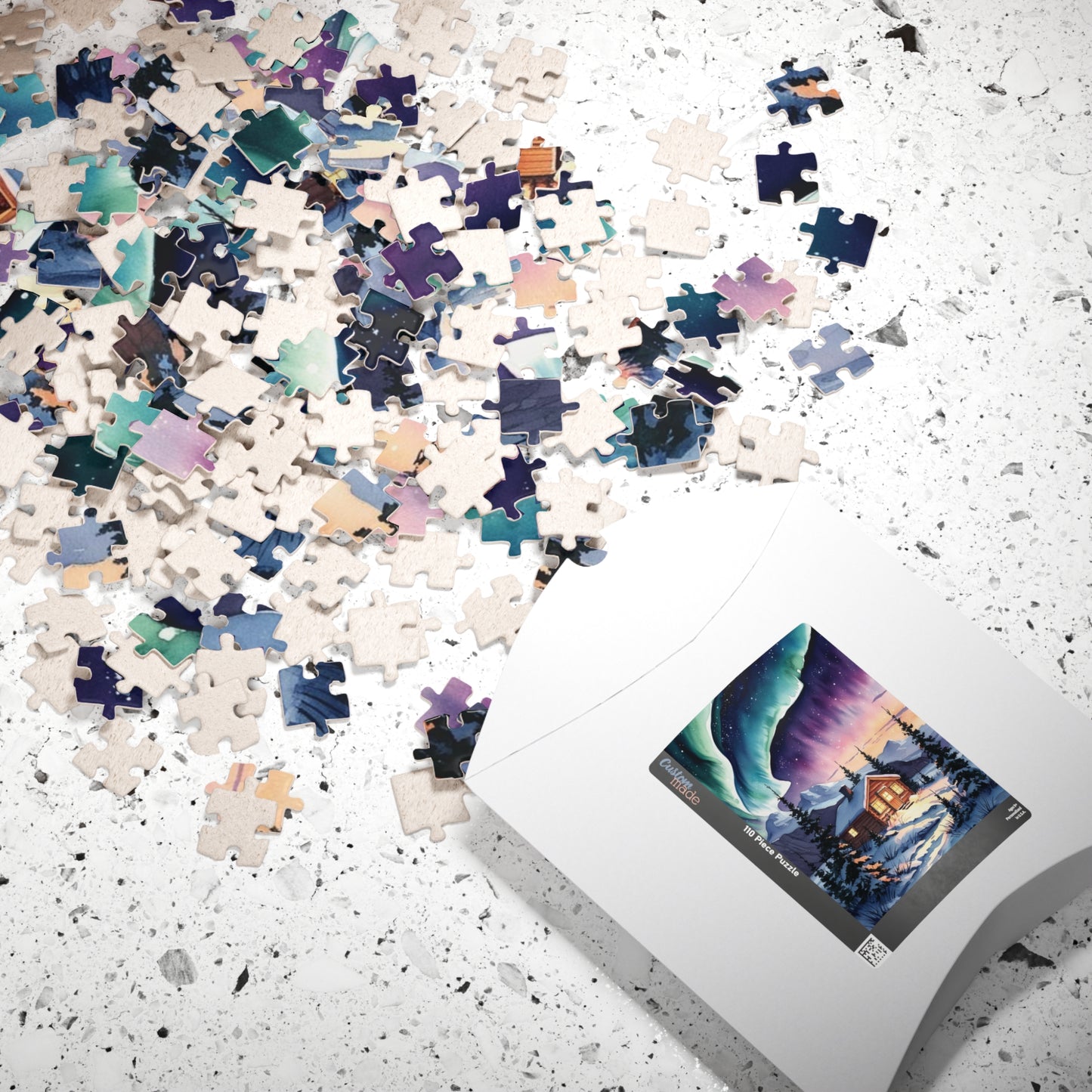 Northern Lights Landscape Puzzle, Aurora Borealis Snowy Cabin Watercolor Jigsaw Game, Hobby, Puzzle Lover Gift, Frameable Art, Relaxation Puzzle The Puzzle Chest