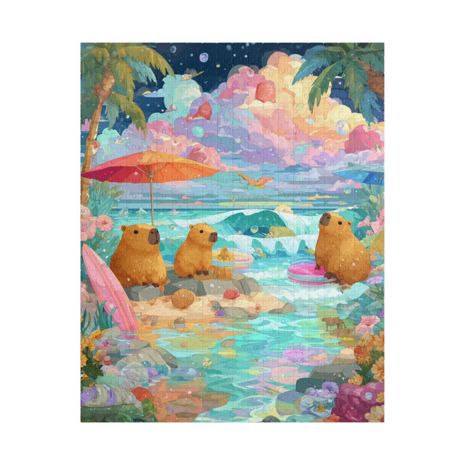 Beach Day Capybaras Puzzle, Tropical Paradise Beach Scene Animal Jigsaw Game Puzzle The Puzzle Chest