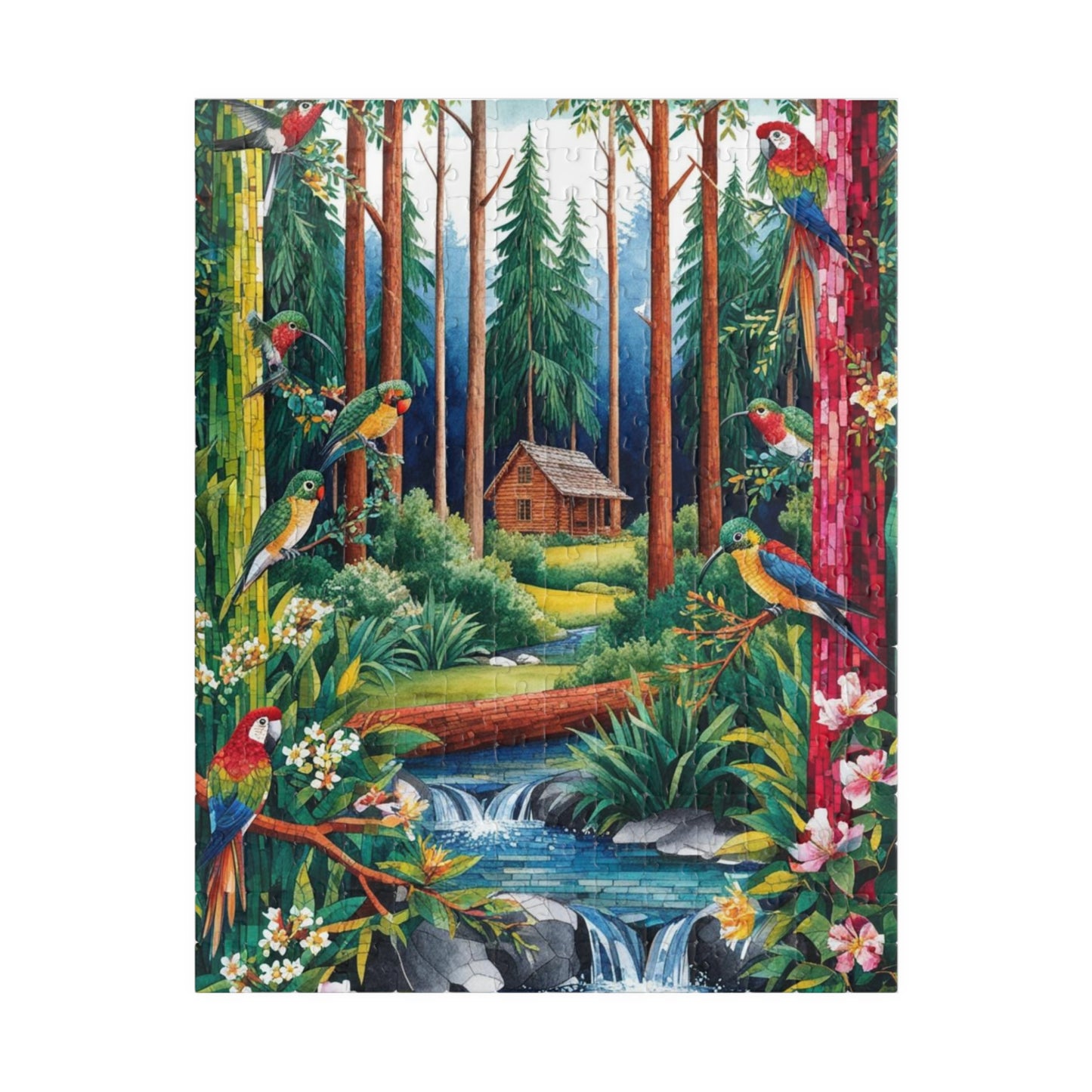 Forest Retreat Mosaic Puzzle - 110-1014 Piece, Tree Birds Cabin Stream Jigsaw Game, Nature Lovers Gift, Relaxing Mindfulness Family Activity 252 pcs (Vertical) Puzzle The Puzzle Chest
