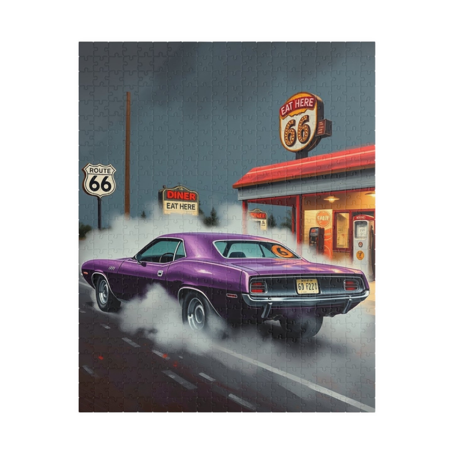 Retro Route 66 Diner Puzzle - 1970 Hemi, Nostalgic Art for Car Lovers, Fun Family Activity, Perfect Gift for Travel, Father's Day 520 pcs (Vertical) Puzzle The Puzzle Chest
