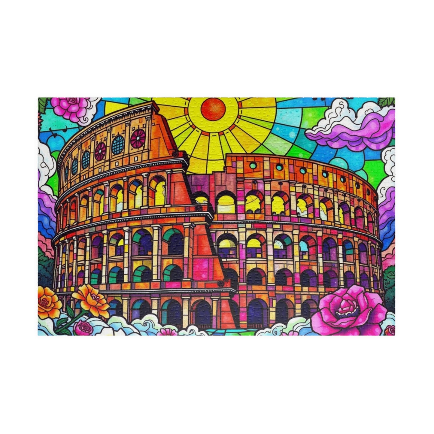 Colosseum Landmark Jigsaw Puzzle, Stained Glass Style, Ancient Rome Italy, Creative Activity Fun Family Game, Gift for Traveler Lover 1014 pcs (Horizontal) Puzzle The Puzzle Chest