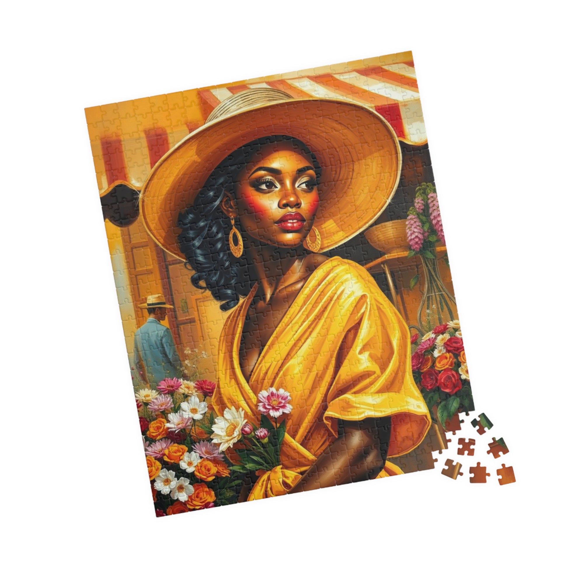 Colorful African American Puzzle Art - Beautiful Black Woman in Yellow Dress, 110-1014 pieces, Gift for Art Lovers, Home Decor, Puzzle Night Puzzle The Puzzle Chest