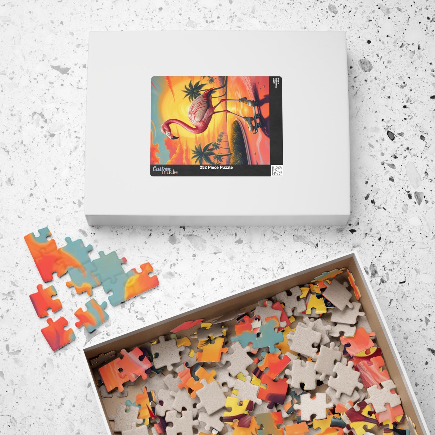 Retro Flamingo Skateboarding Puzzle, Pop Art Jigsaw Game, Fun Indoor Activity, Gift for Puzzle Lover, Family Game Night, Unique Brain Teaser Puzzle The Puzzle Chest