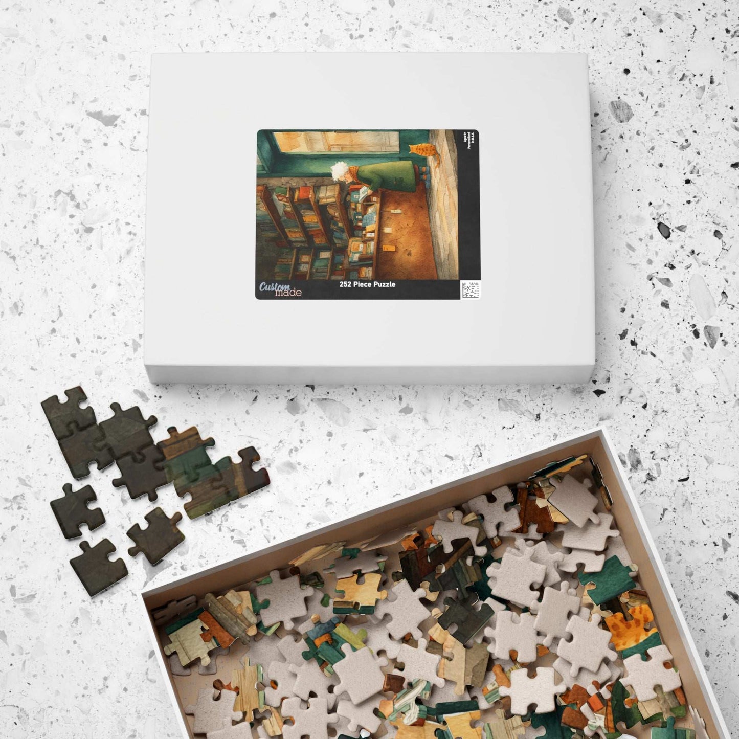 Golden Hour at the Book Nook - Cozy Bookstore Jigsaw Puzzle, Vintage Cartoon Illustration, Cat Lover, Holiday Birthday Gift for All Ages Puzzle The Puzzle Chest