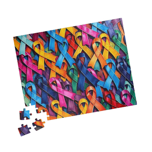 Colorful Ribbon Puzzle - Celebratory Jigsaw for Adults, Cancer Support Awareness, Fun Family Activity, Gift for Puzzle Lover, 110-1014 Piece 110 pcs (Horizontal) Puzzle The Puzzle Chest