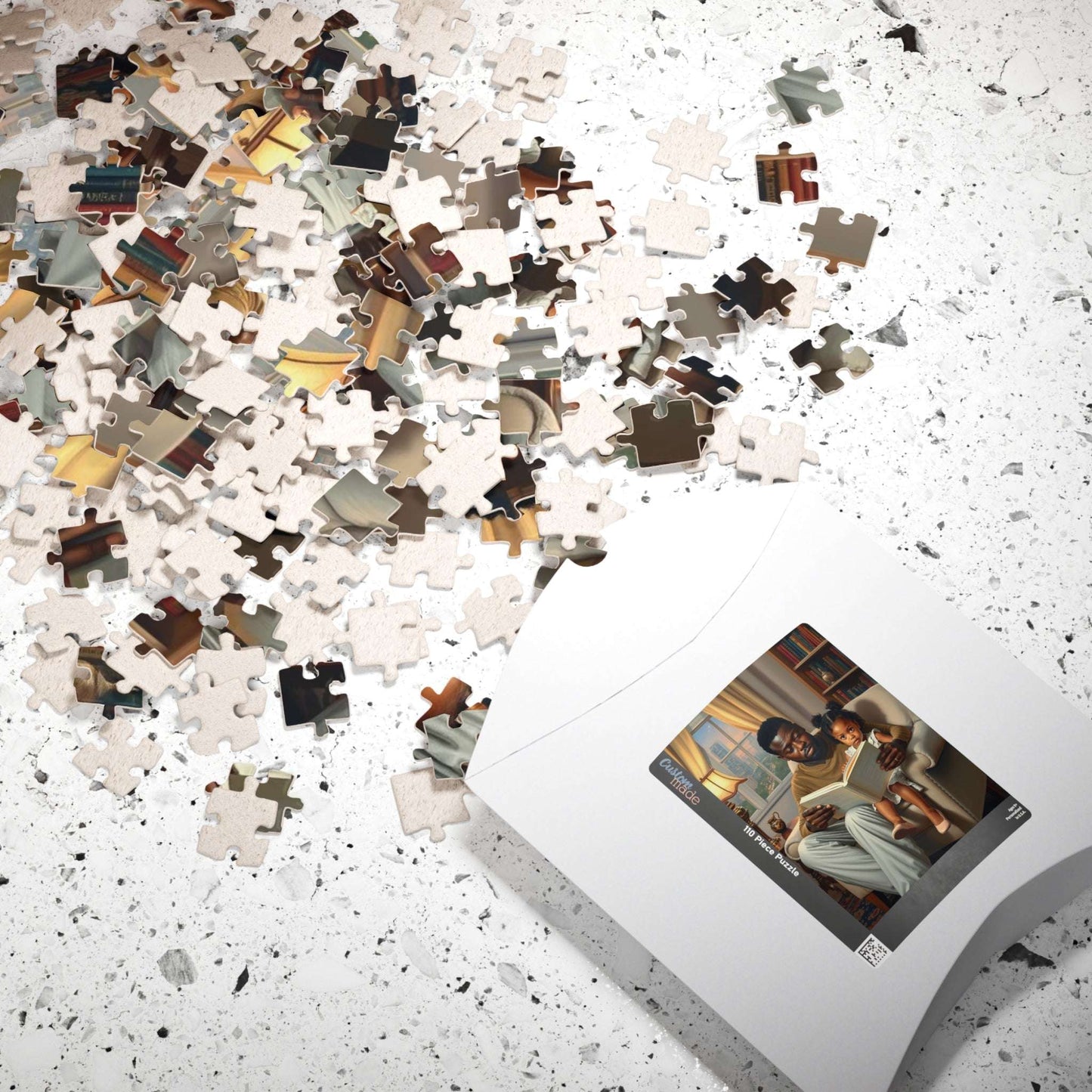Black Family Reading Jigsaw Puzzle - African American Father and Daughter Heartwarming Scene, Afrocentric Art Puzzle The Puzzle Chest