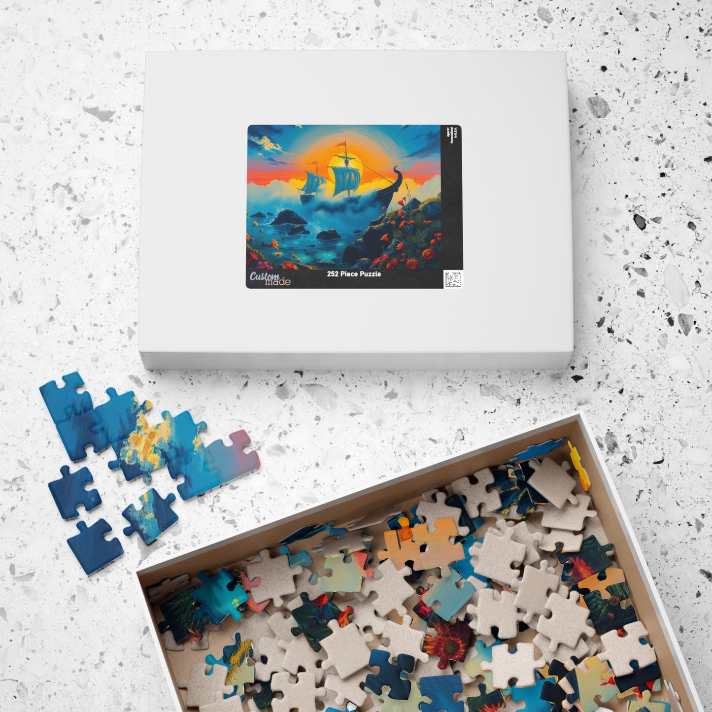 Haunting Skeletal Ship Jigsaw Puzzle, Nautical Sailing Gothic Puzzle, Ocean Theme Activity, Gift for Sea Lover, Family Game Night Activity