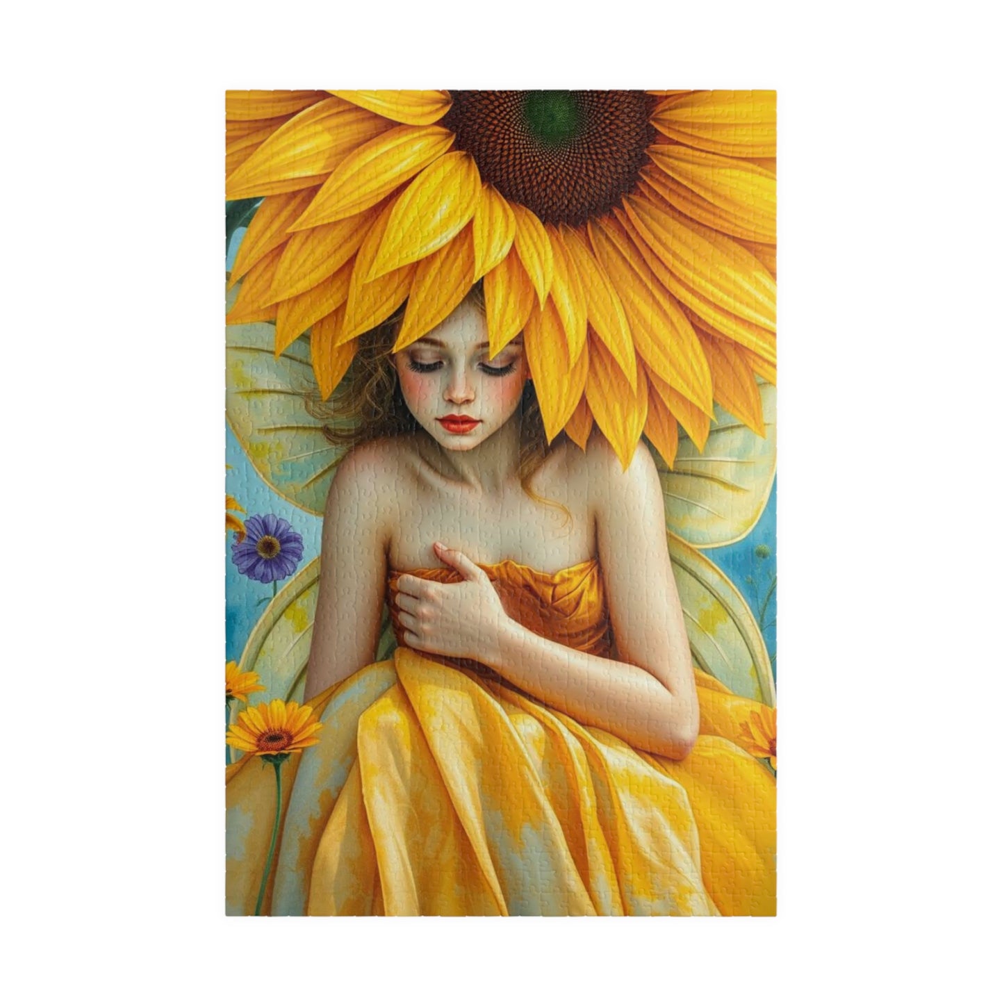 Sunflower Shade Fairy Jigsaw Puzzle, Floral Art Mythical Fantasy Game, Holiday or Birthday Gift for Friend, Decor, Mindfulness Activity