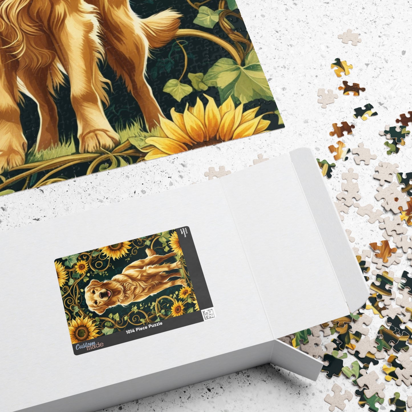 Vintage Golden Retriever Jigsaw Puzzle, Floral Sunflower Dog Themed Game for Family Fun Leisure Activity, Pet Owner Best Unique Gift, Hobby Puzzle The Puzzle Chest