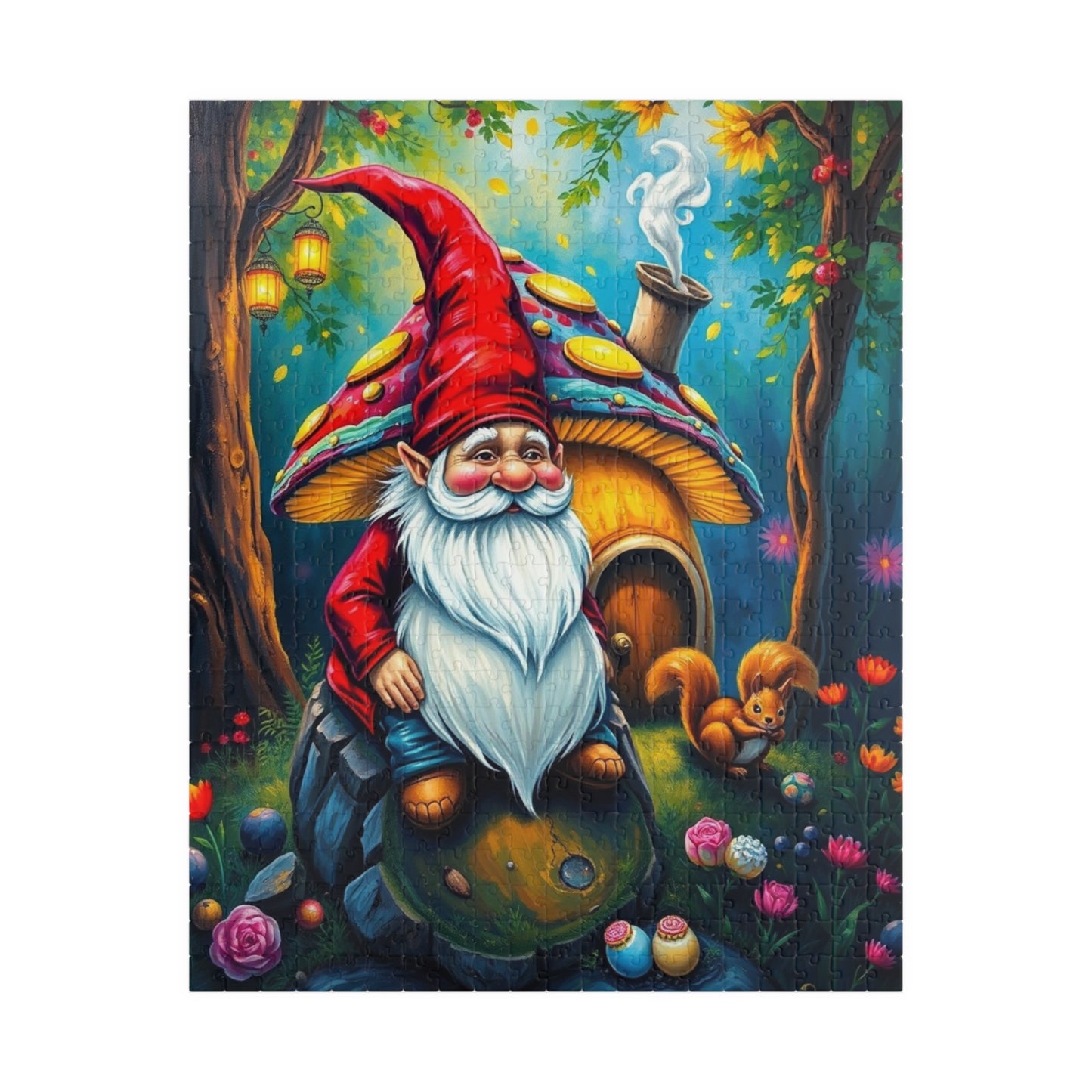 Mystical Gnome Jigsaw Puzzle, Enchanted Woodland Scene with Squirrel and Lanterns, Jigsaw Game for Adults, Entertaining Pastime 520 pcs (Vertical) Puzzle The Puzzle Chest