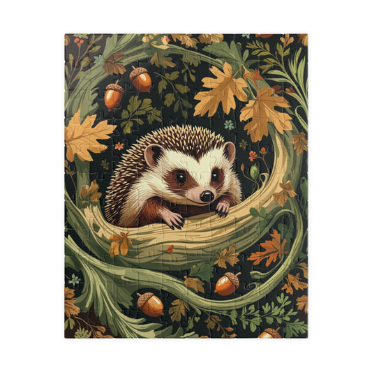 Vintage Forest Hedgehog Jigsaw Puzzle, William Morris Inspired Floral Animal Design, Family Friendly 110-1014 Piece Game, Gift Puzzle Lover 110 pcs (Vertical) Puzzle The Puzzle Chest