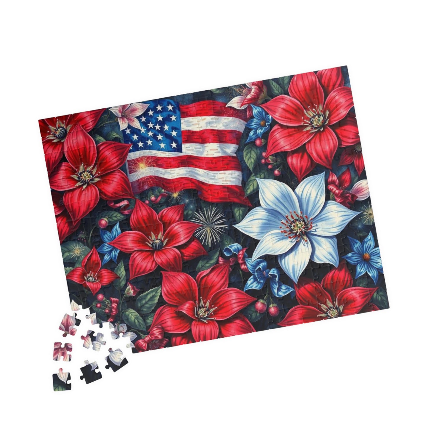 Garden of Liberty Jigsaw Puzzle, American Flag Patriotic Floral Game 110, 252, 520, 1014-piece, Family Game Night, Independence Gift for Him