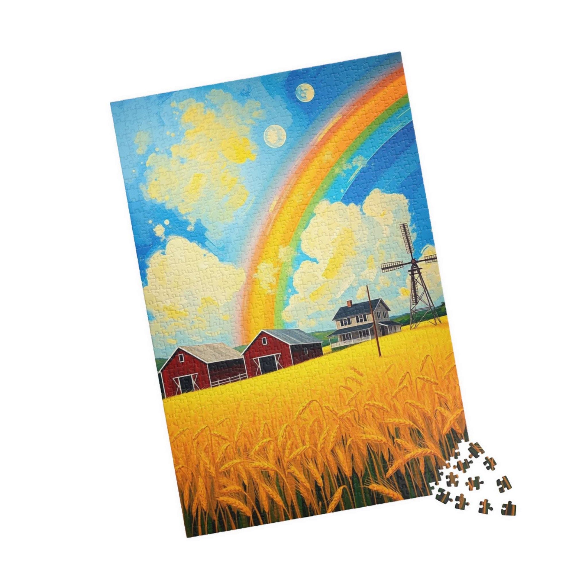 Scenic Farmhouse Puzzle, 110-1014 Piece Jigsaw, Vibrant Rainbow Landscape, Gift for Nature Lovers, Family Fun Activity Puzzle The Puzzle Chest