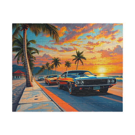 Vintage Car Sunset Puzzle, Nostalgic Vehicle Jigsaw, Retro Auto Art 110 pcs (Horizontal) Puzzle The Puzzle Chest