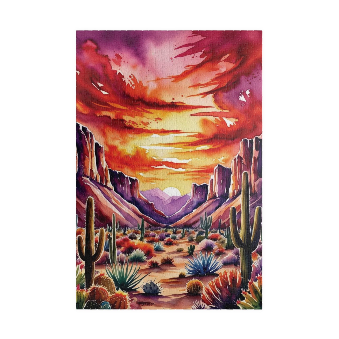 Puzzle - Desert Landscape 1000 Piece Jigsaw, Cactus Sunset Mountain Scene, Challenging Adult Hobby Game, Relaxing Family Activity, Home 1014 pcs (Vertical) Puzzle The Puzzle Chest