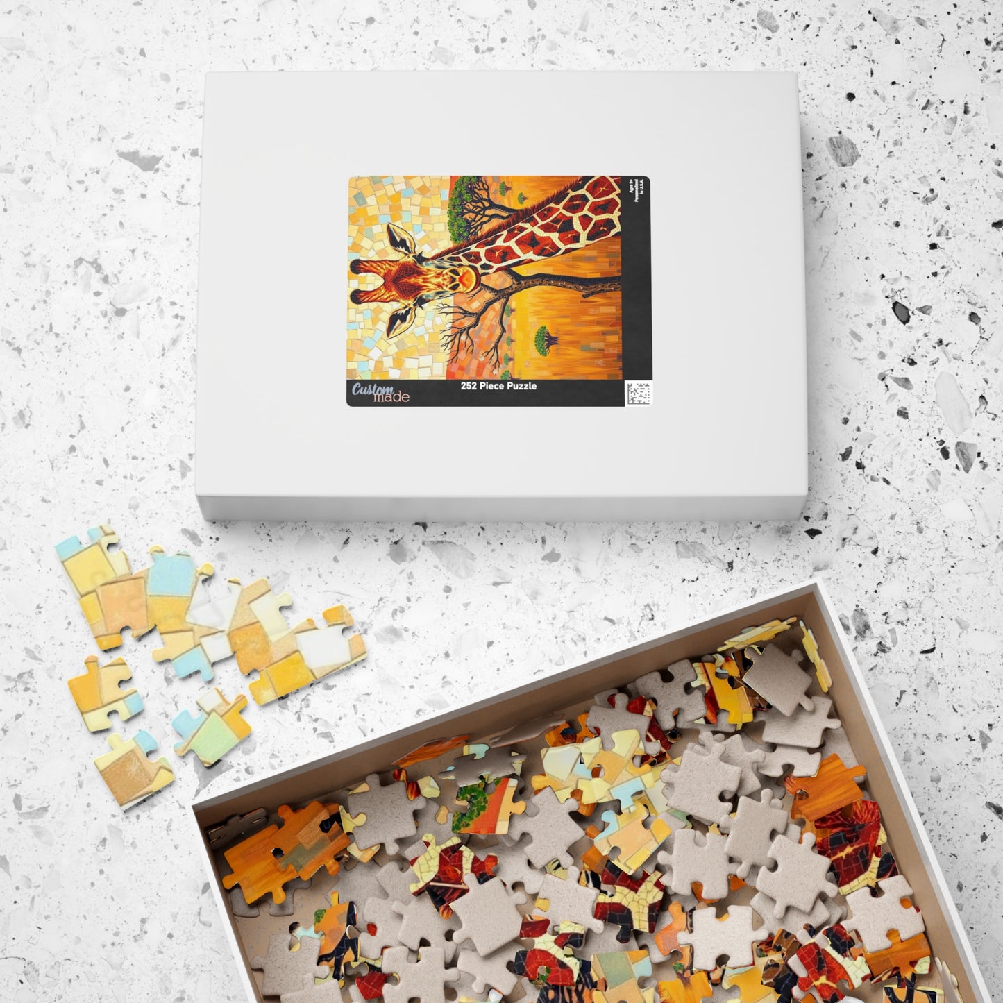 Mosaic Giraffe Jigsaw Puzzle, Beautiful Wildlife Landscape with Acacia Tree, African Savannah Game for Nature Lovers, Animal Enthusiast Gift Puzzle The Puzzle Chest