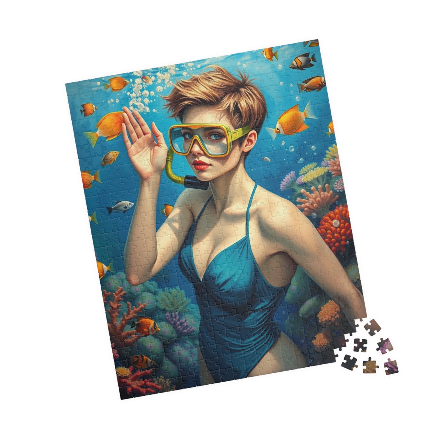 Jigsaw Puzzle (110, 252, 520, 1014-piece) - Fair-Skinned Woman Snorkeling in Vibrant Coral Reef, Ocean Lovers Gift, Relaxing Mindfulness Puzzle The Puzzle Chest