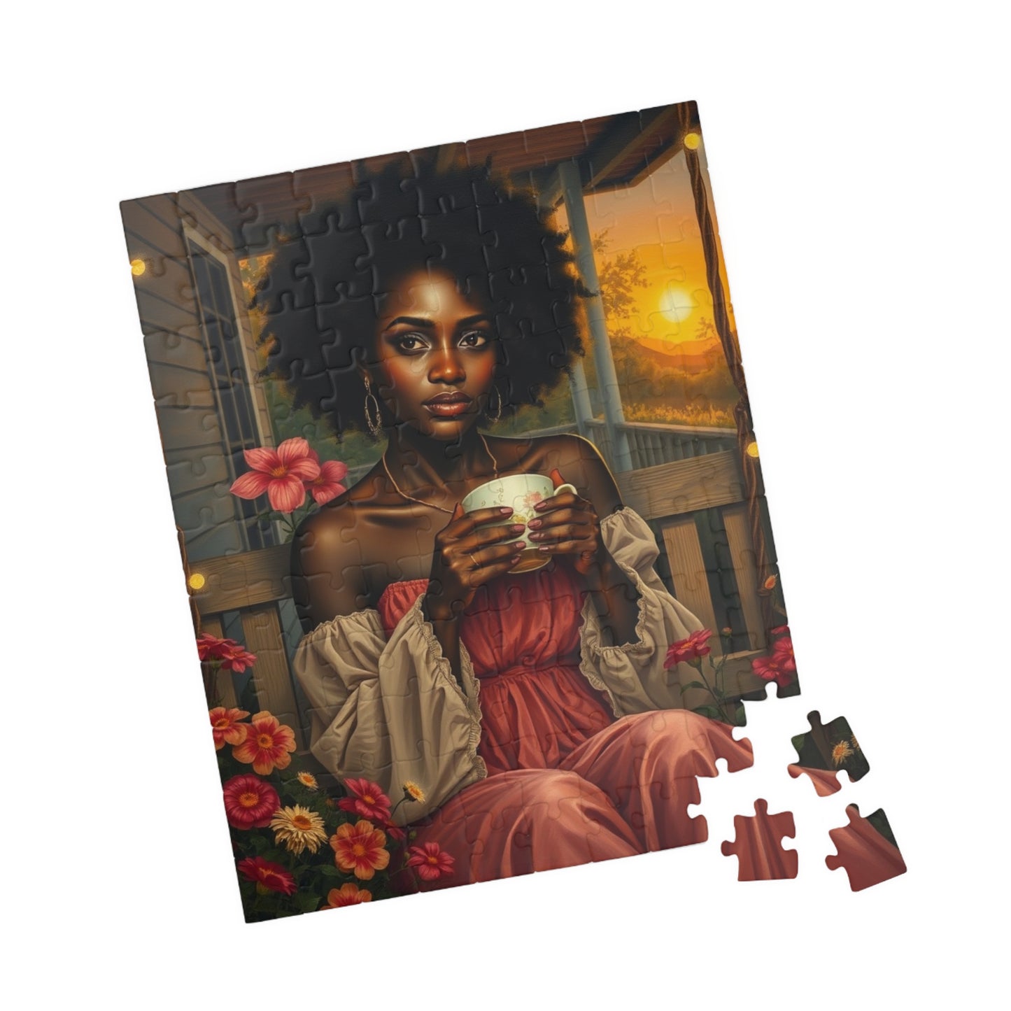 Tranquil Moment Black Art Jigsaw Puzzle, Afrocentric Artwork, Beautiful Black Woman with Coffee, African American Gift Puzzle Lover Hobbyist Puzzle The Puzzle Chest