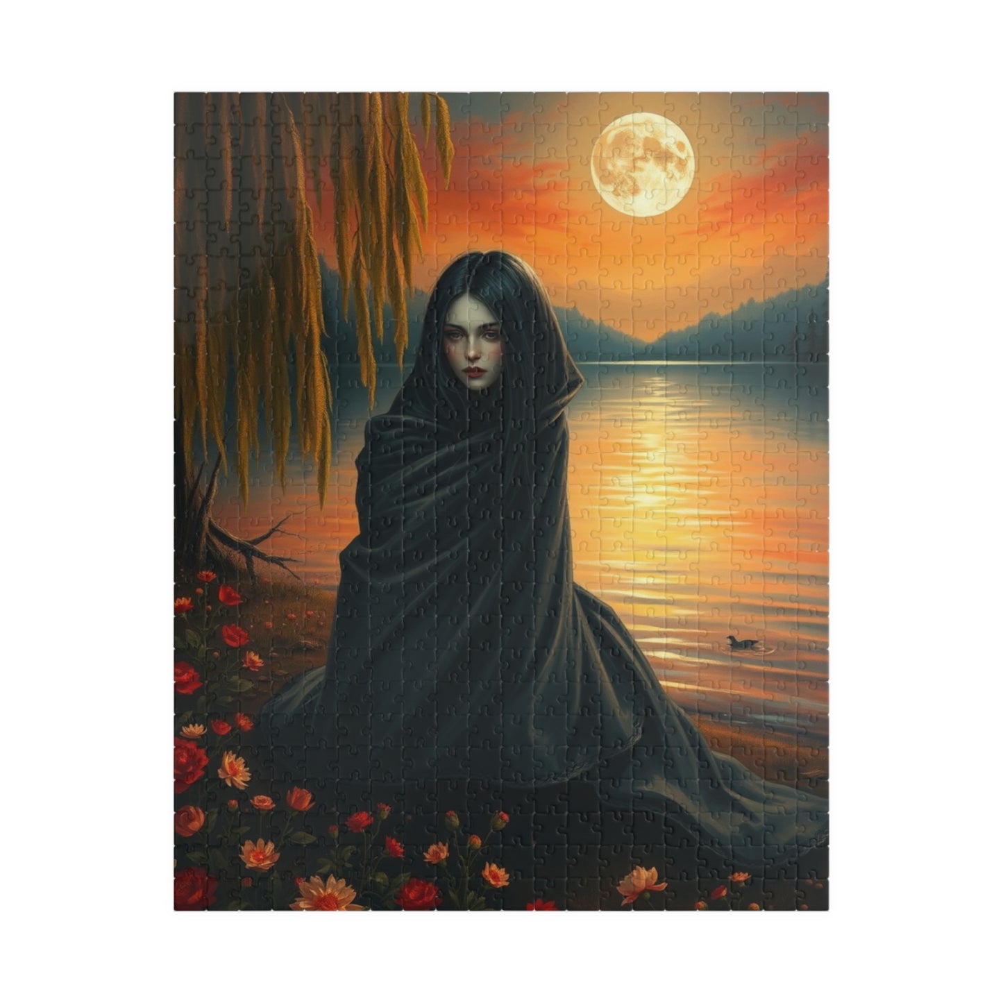 Jigsaw Puzzle, Mythical Selkie Sitting on Lakeshore under Full Moon, Dark Fantasy, 110, 252, 520, 1014-piece, Stress Relief Activity, Home 520 pcs (Vertical) Puzzle The Puzzle Chest