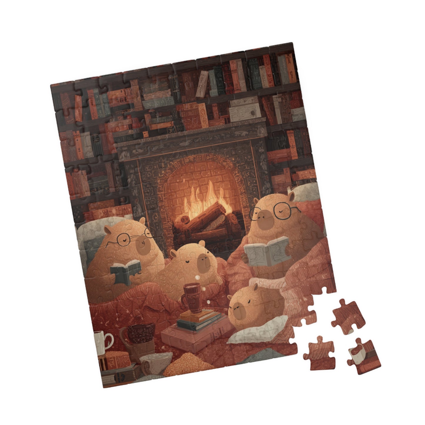 Capybara Library Jigsaw Puzzle - Cute Storybook Scene, Cartoon Puzzle Art 110 pcs (Vertical) Puzzle The Puzzle Chest