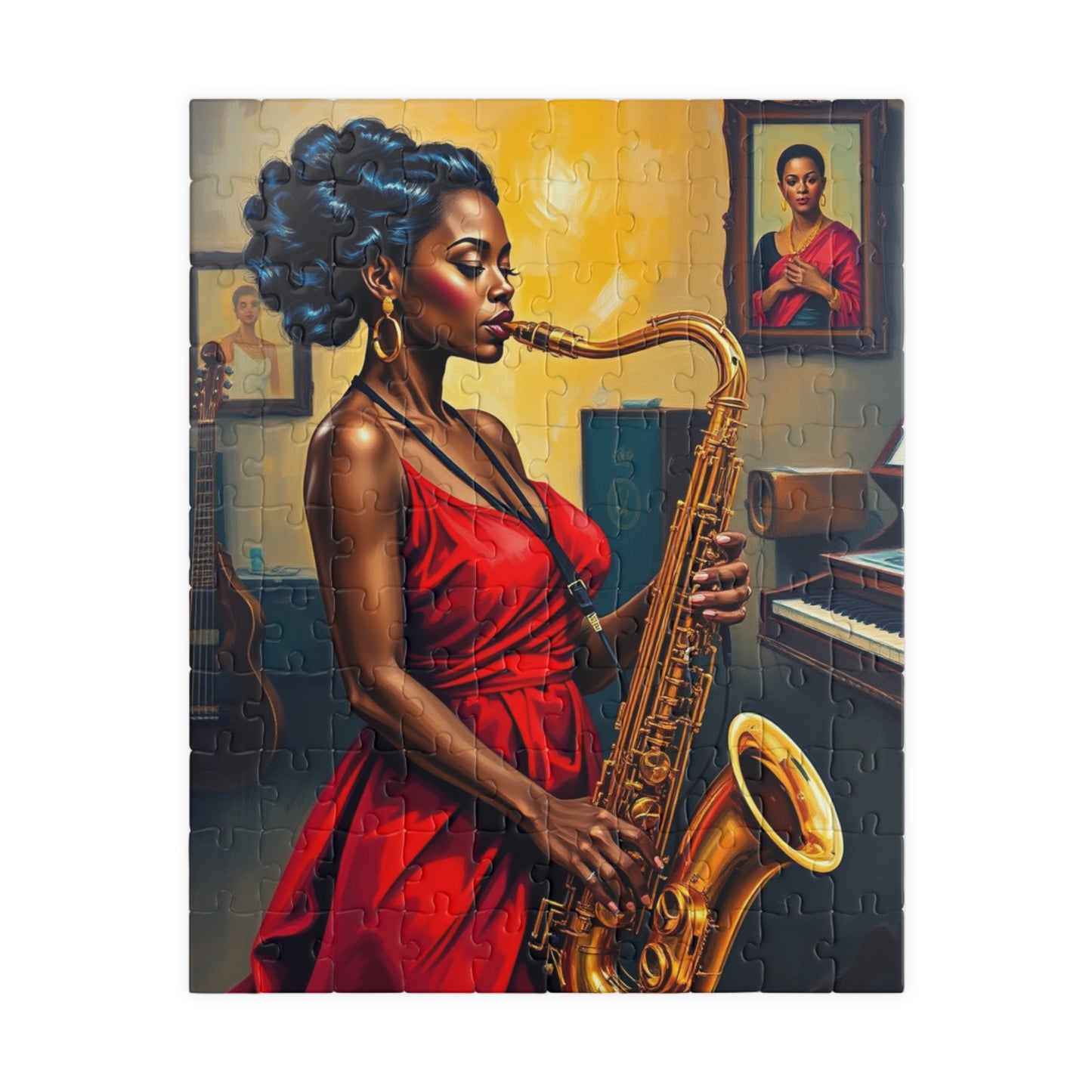 Elegant Jazz Woman Jigsaw Puzzle | 110, 252, 520, 1014-piece African American Woman | Art Lovers Gift, Music Theme Home Activity, Solo Fun 110 pcs (Vertical) Puzzle The Puzzle Chest