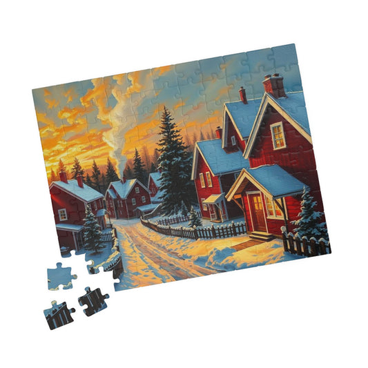 Swedish Winter Village Puzzle Jigsaw Game, Snowy Scandinavian Landscape Puzzle The Puzzle Chest
