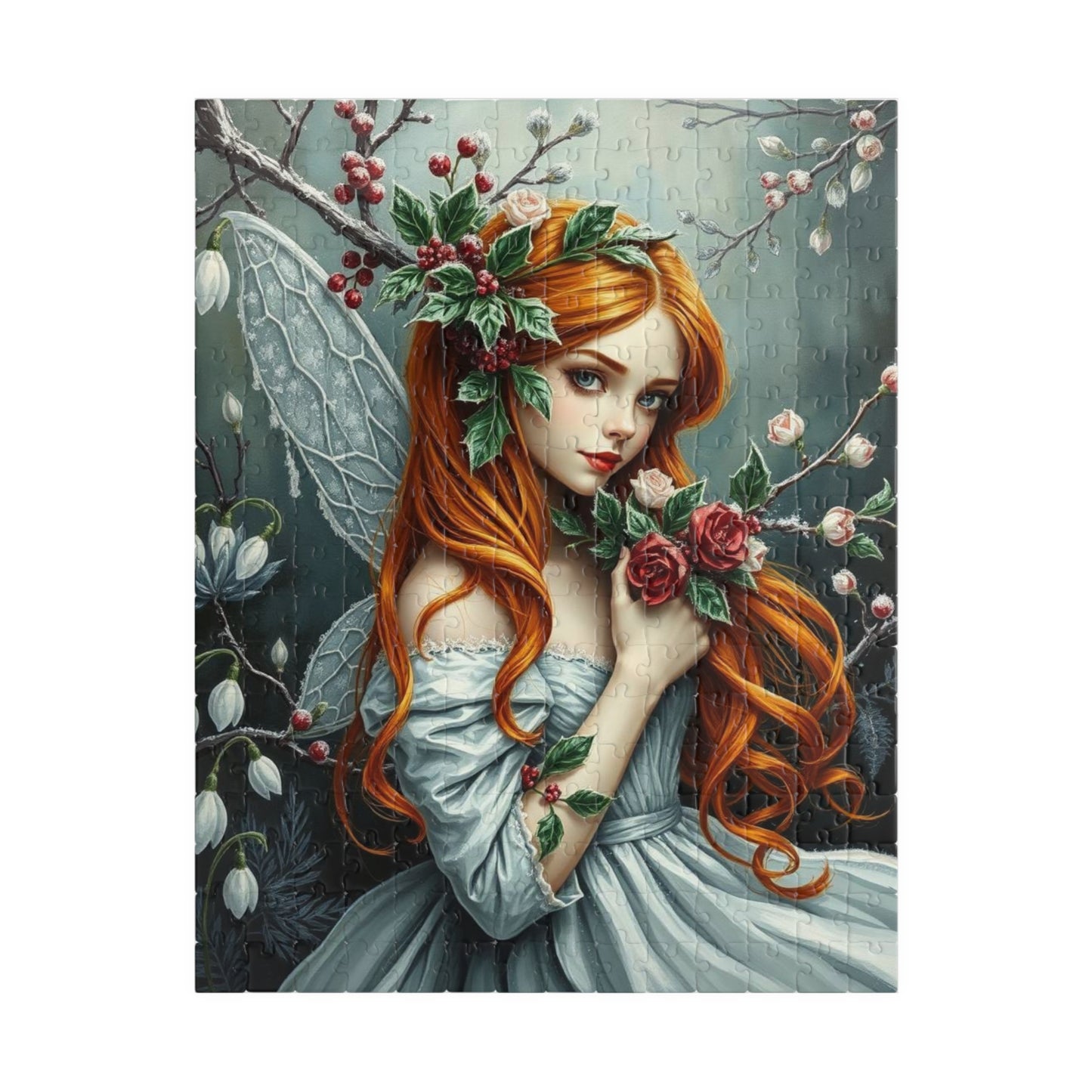 Winter Fairy-Themed Puzzle - Copper Hair, Silvery Gown and Icy Floral Art, 110-1014 Piece Gift for Puzzle Lover, Perfect for Holidays