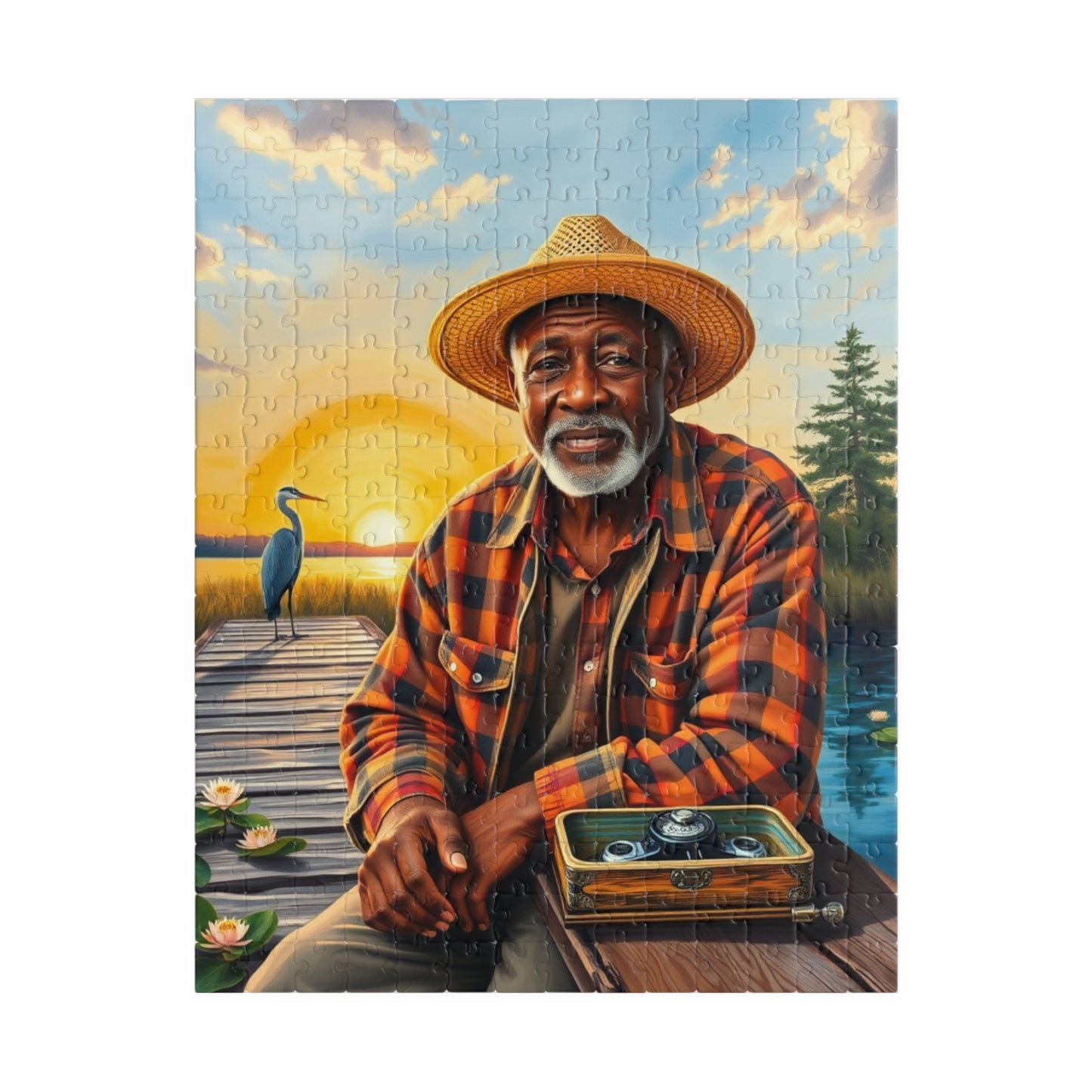 Fishing Themed Afrocentric Jigsaw Puzzle, African American Male at River, Family Bonding Activity, Nature Lovers Fathers Day Unique Gift 252 pcs (Vertical) Puzzle The Puzzle Chest
