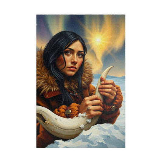 Jigsaw Puzzle, Inuit Woman Carving Whale Bone - Arctic Art Puzzle 110 252 520 1014 pieces, Arctic-Inspired Gift, Indigenous Art Decor, 1014 pcs (Vertical) Puzzle The Puzzle Chest