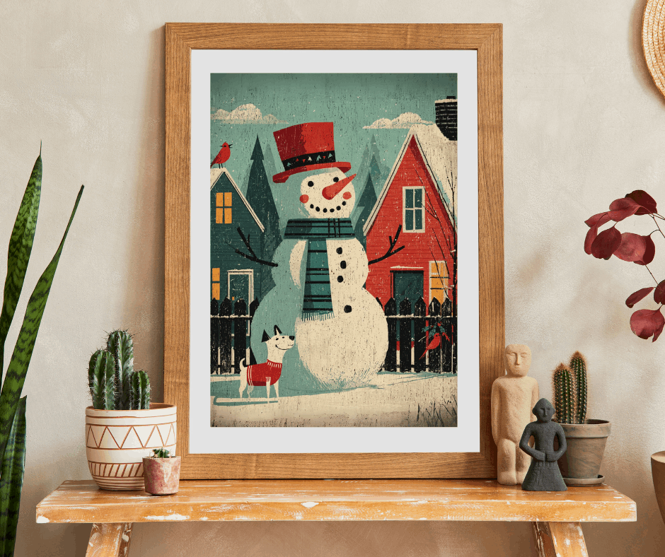 Retro Holiday Cheer Puzzle - Snowman and Dog, Winter Vintage Style Illustration, Ideal for Holiday Activity, Family Game, Festive Gifts Puzzle The Puzzle Chest