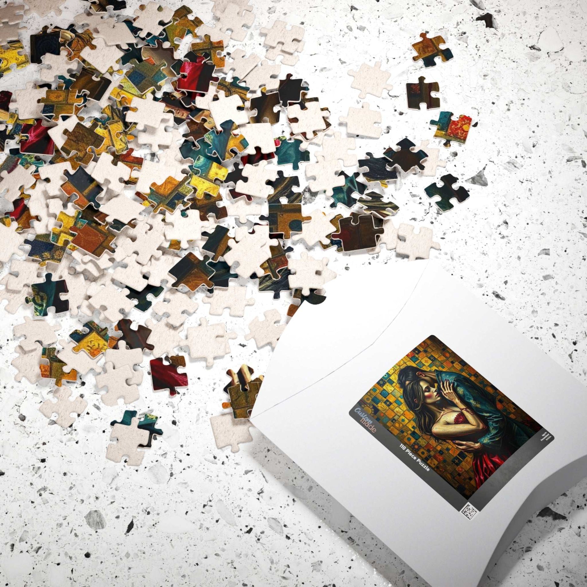Romantic Embrace Gothic Jigsaw Puzzle, Eerie Couple Hugging Golden Jewel-Toned Patterns, Stress Relief, Unique Dark Art Puzzle Lover Gift Puzzle The Puzzle Chest