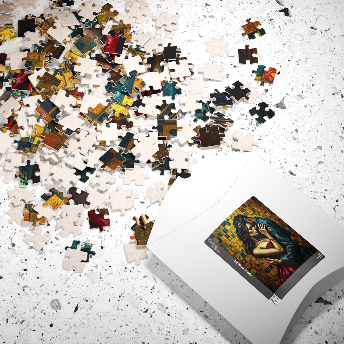 Romantic Embrace Gothic Jigsaw Puzzle, Eerie Couple Hugging Golden Jewel-Toned Patterns, Stress Relief, Unique Dark Art Puzzle Lover Gift Puzzle The Puzzle Chest