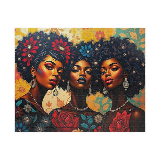 Three Sisters Jigsaw Puzzle, Afrocentric Black Woman Artwork, Cultural Design for Family Fun, Home Entertainment Gift for Puzzle Lover 520 pcs (Horizontal) Puzzle The Puzzle Chest
