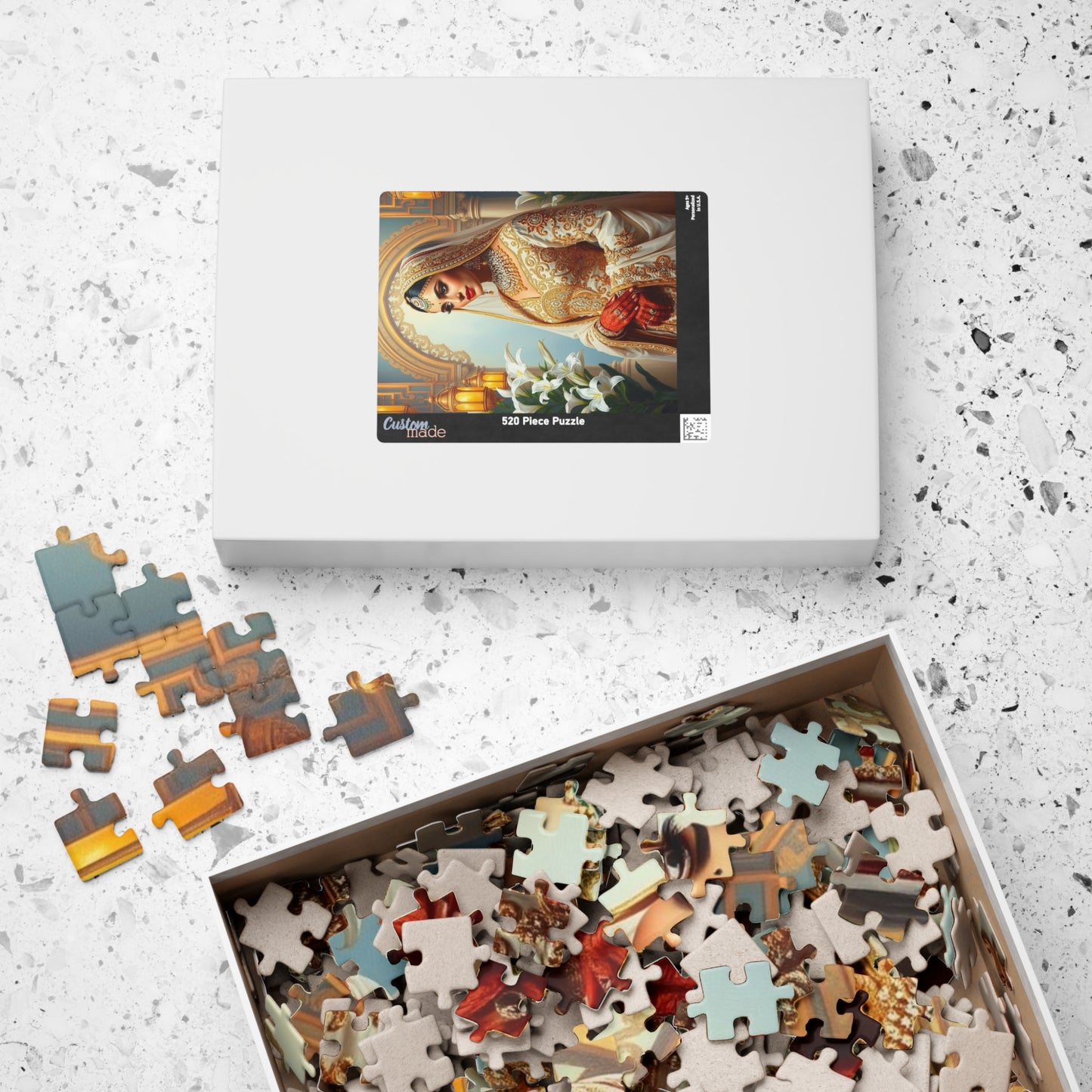 Middle Eastern Bride Puzzle with Gold Ivory Kaftan and Lanterns, Family Friendly Wedding Jigsaw Game, Mindful Activity, Puzzle Lover Gift Puzzle The Puzzle Chest