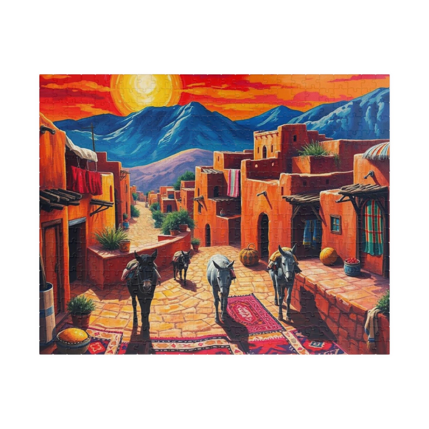 Berber Village Puzzle with Atlas Mountains and Earthy Red Adobe Homes 520 pcs (Horizontal) Puzzle The Puzzle Chest
