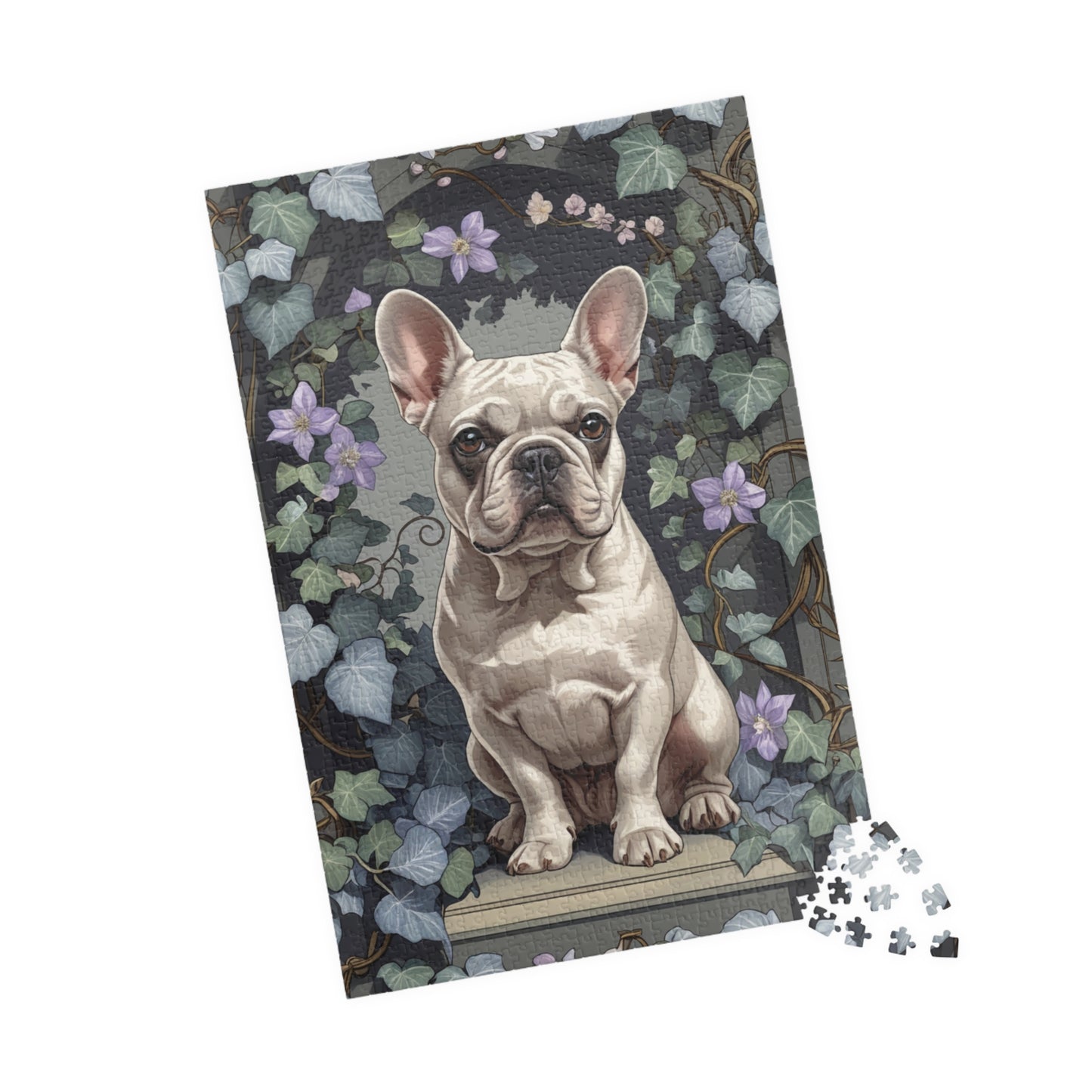 Vintage French Bulldog Jigsaw Puzzle, Floral Nature-Inspired Dog Themed Puzzle Gift for Art Lovers Dog Enthusiasts Hobbyist, Family Friendly Puzzle The Puzzle Chest