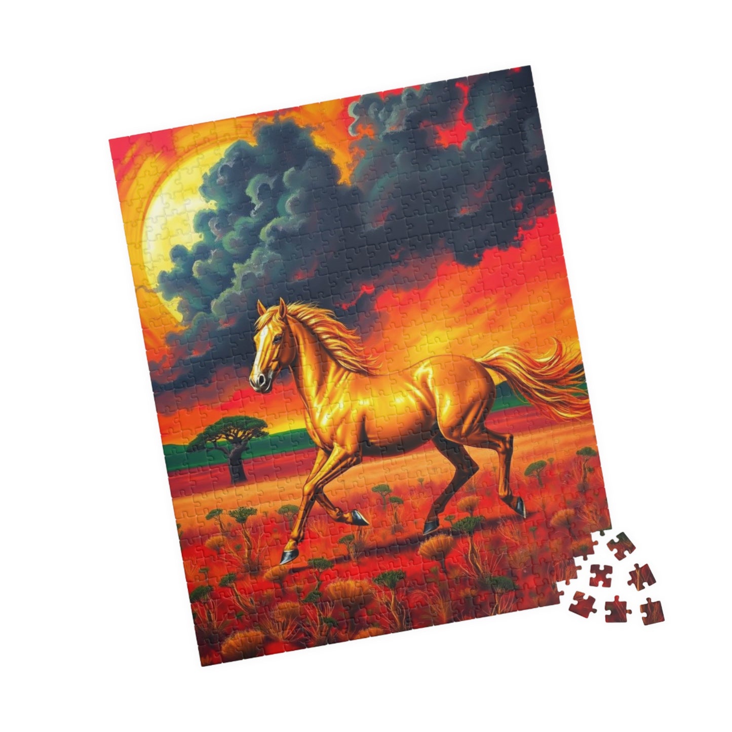 Golden Horse Sunset Puzzle, Art Equestrian Jigsaw Puzzle Game, Gift for Horse Lover, Family Night Mindful Home Entertainment, Adult Puzzle The Puzzle Chest
