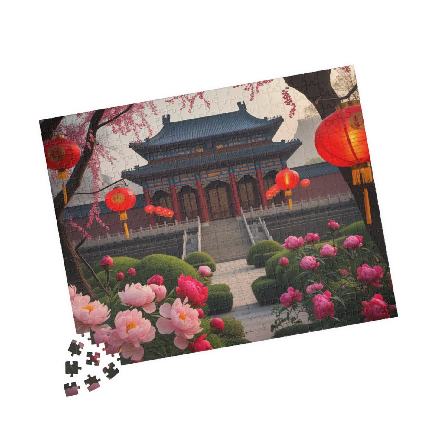 Forbidden City Beijing Jigsaw Puzzle with Peonies and Lanterns, 252 520 1014-Piece Puzzle, Chinese Landmark Gift, Creative Hobby Puzzle The Puzzle Chest