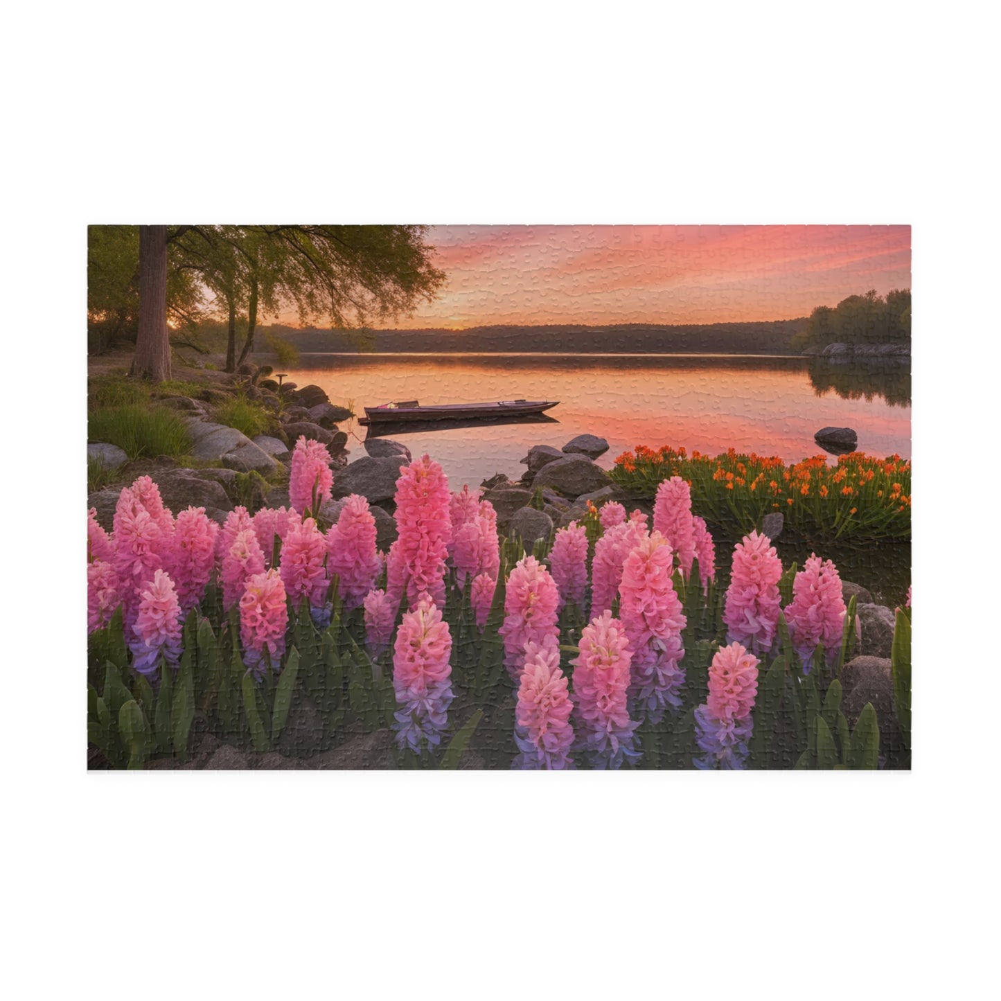 Puzzle - Lakeside Sunset Hyacinths, 110, 252, 520, 1014-piece, Jigsaw Game, Relaxing Hobby, Nature Scene, Mindfulness Activity, Floral 1014 pcs (Horizontal) Puzzle The Puzzle Chest