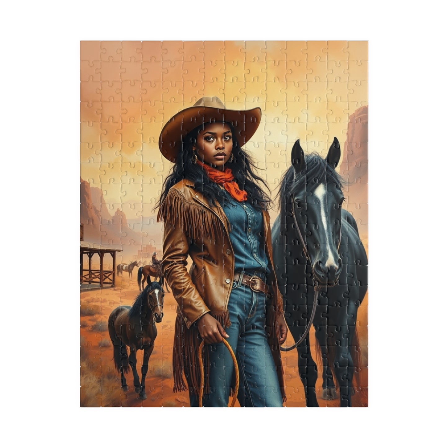 Black Cowgirl Puzzle (110-1014 Piece), Western Landscape with Horse and Saloon Jigsaw Game, Wild West Frontier Desert Scene with Mustangs 252 pcs (Vertical) Puzzle The Puzzle Chest