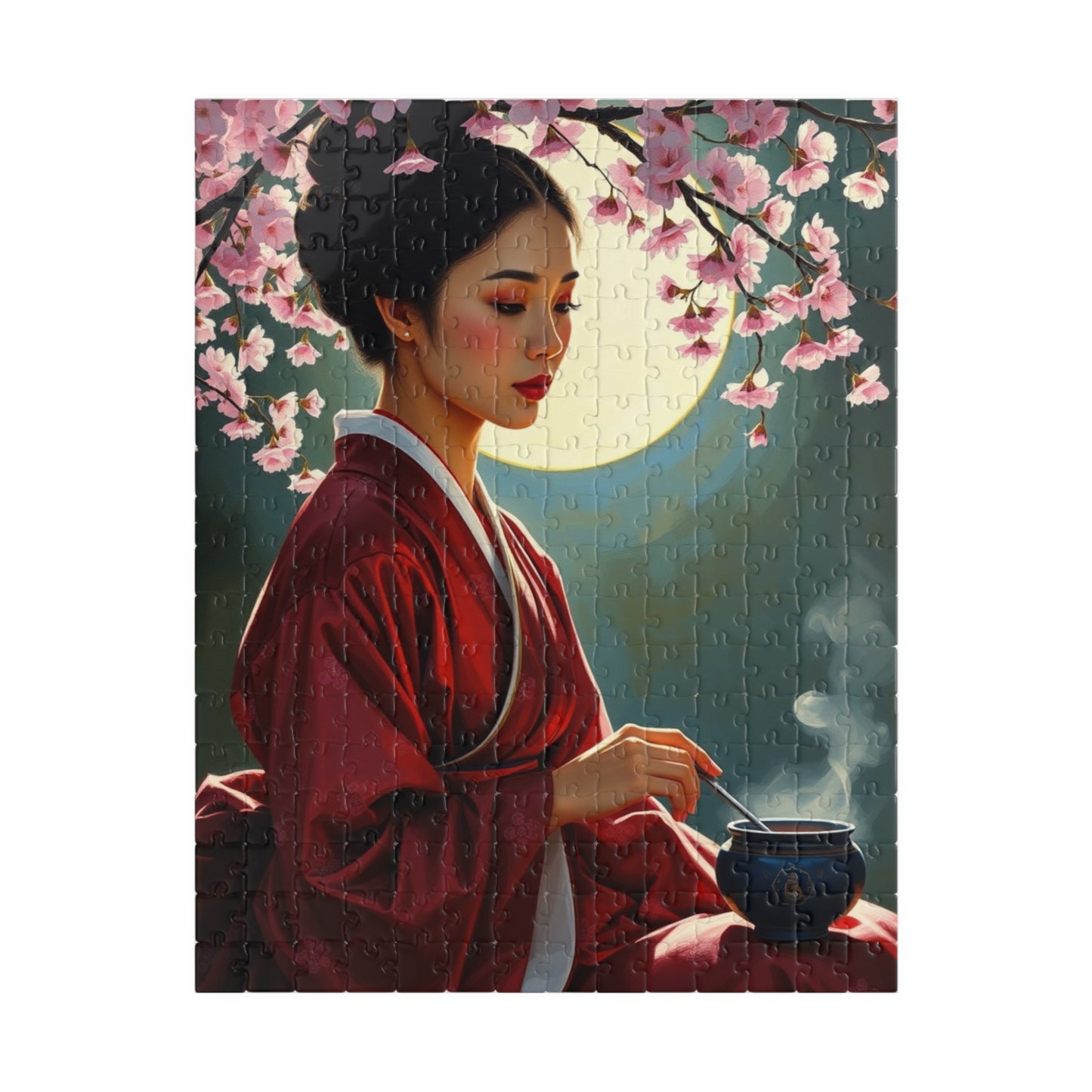 East Asian Cultural Jigsaw Puzzle (110-1014 Piece), Elegant Hanbok-Clad Woman, Traditional Tea Ceremony Under Cherry Blossom Tree, Best Gift 252 pcs (Vertical) Puzzle The Puzzle Chest