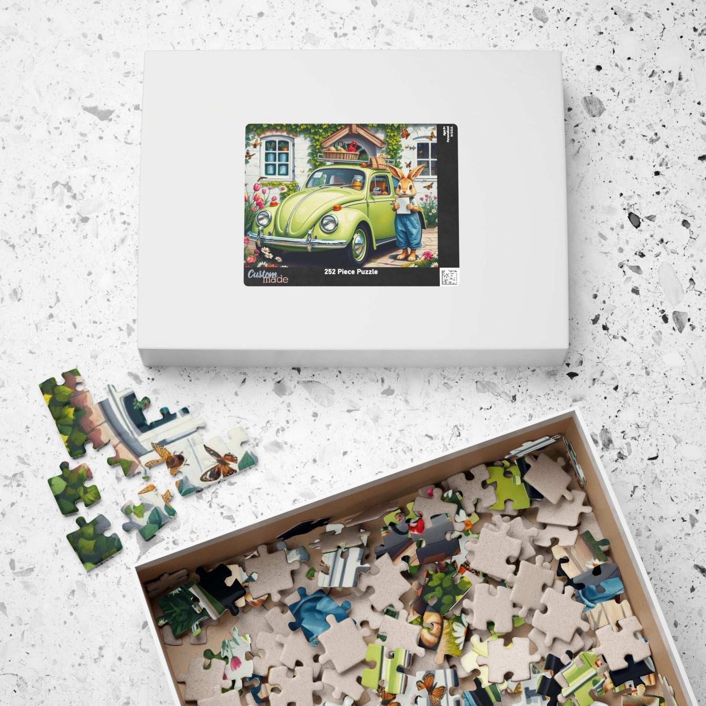 Springtime Garden Delivery Vintage Car Puzzle, Classic Retro Auto Jigsaw Game with Easter Rabbit Puzzle The Puzzle Chest