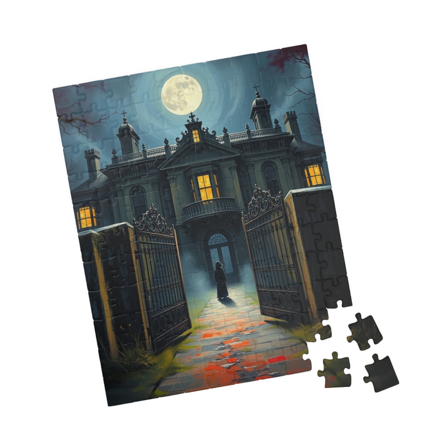 Gothic Mansion Puzzle, Decaying House Under Full Moon Jigsaw Game, Brain Teaser Relaxing Activity Family Fun, Halloween Home Decor, Giftable Puzzle The Puzzle Chest