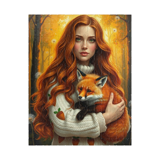 Nature-Inspired Jigsaw Puzzle Featuring a Woman and Fox, Animal Lover Gift for Friend, Indoor Activity for Family or Solo Entertainment 252 pcs (Vertical) Puzzle The Puzzle Chest