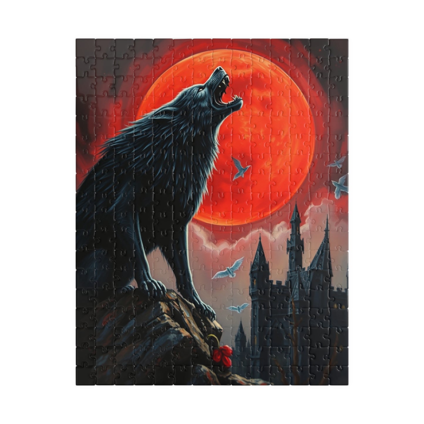 Gothic Wolf Jigsaw Puzzle, Howling at Blood Moon Mysterious Scene, Gift for Wolf Lovers, Spooky Night Entertainment, Solo Fun, Brain Teaser 252 pcs (Vertical) Puzzle The Puzzle Chest