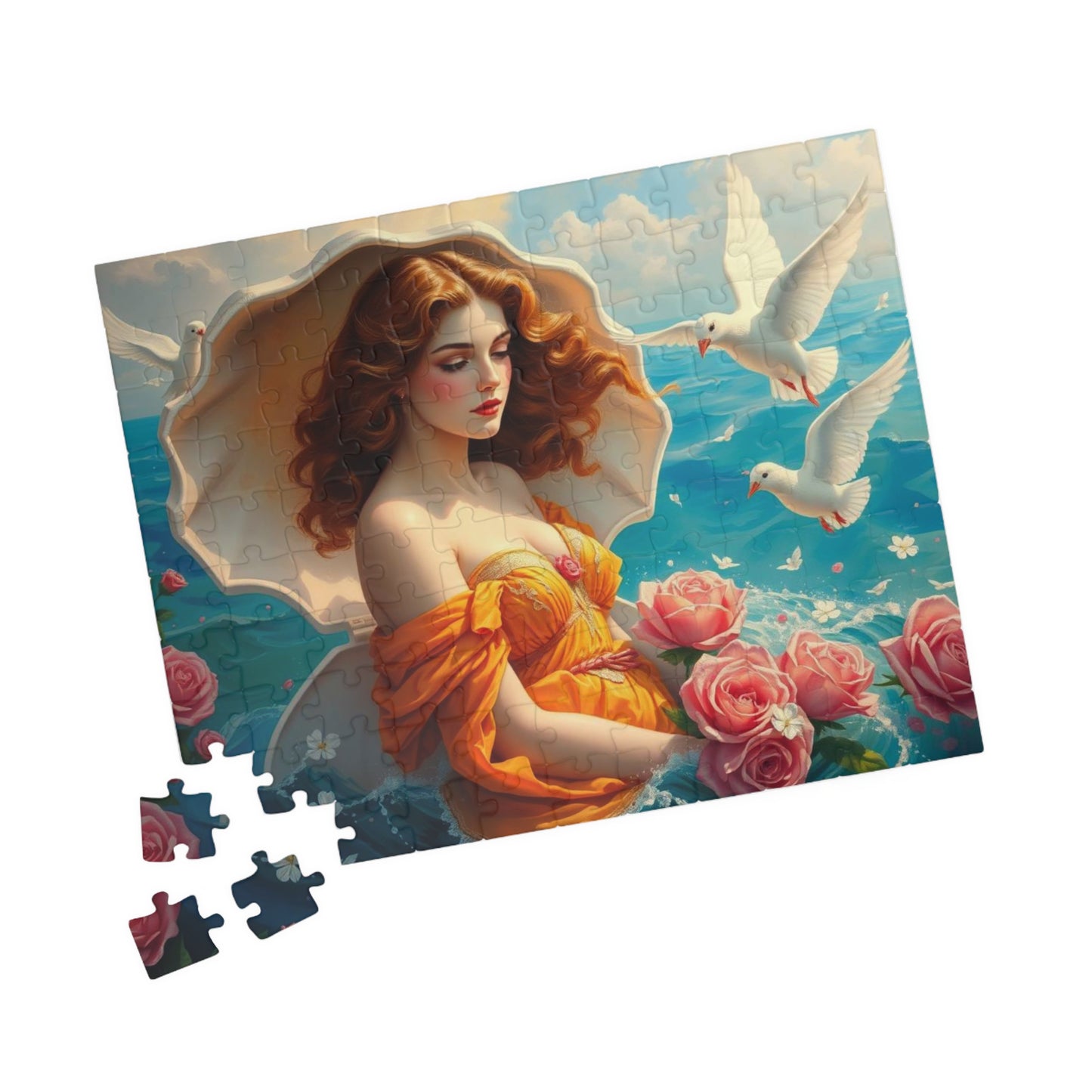 Aphrodite Jigsaw Puzzle Featuring Seashells Doves and Roses, Gift for Art Lovers, Relaxing Activity, Home Entertainment, Birthday Present Puzzle The Puzzle Chest