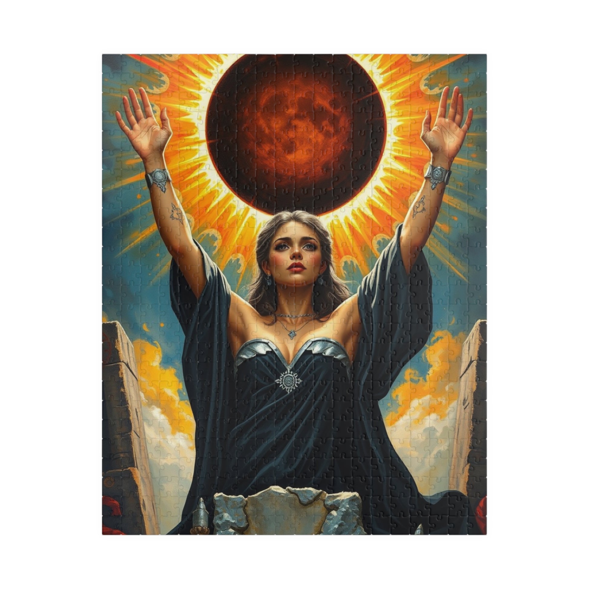 Mystical Solar Eclipse Puzzle | Powerful Sorceress Adult Jigsaw Game | Perfect for Gift, Family or Solo Fun, Nighttime Vibes, Introspection 520 pcs (Vertical) Puzzle The Puzzle Chest