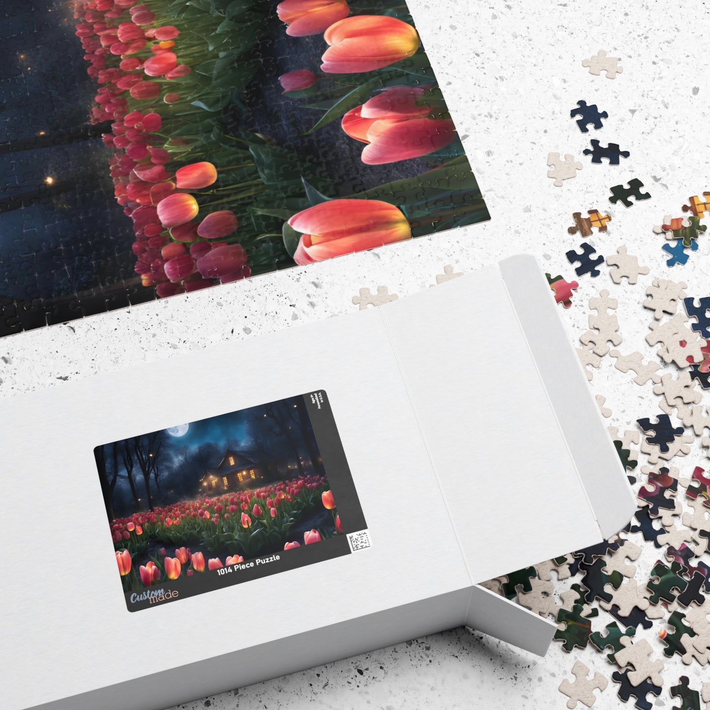 Moonlit Tulip Field Puzzle - Cozy Nighttime Landscape Puzzle, Nostalgic Vibe, Perfect Gift for Puzzle Lover, Fun Family Activity, Relaxation Puzzle The Puzzle Chest